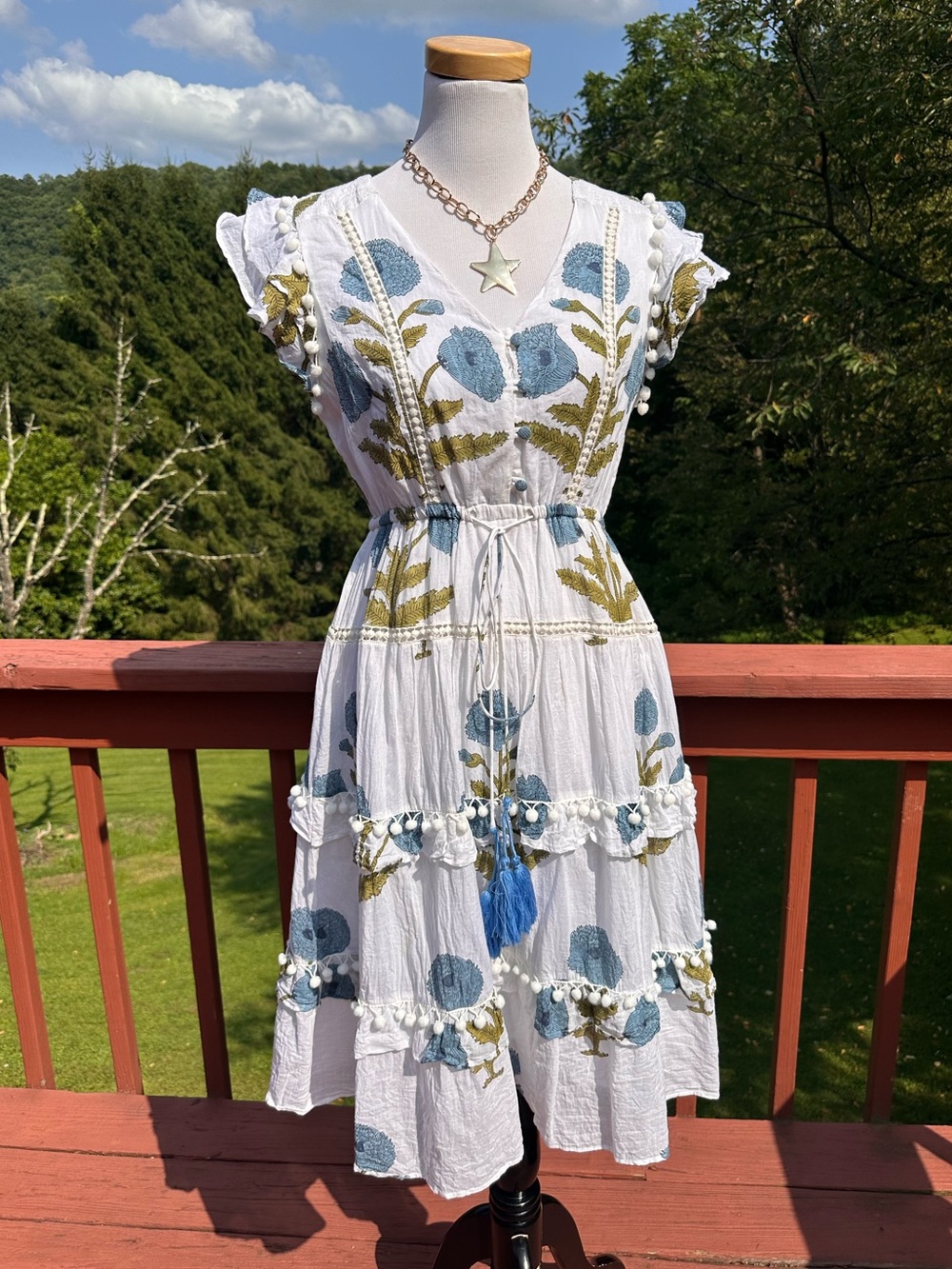 The Kemble Shop Cece Pom Floral Midi Dress